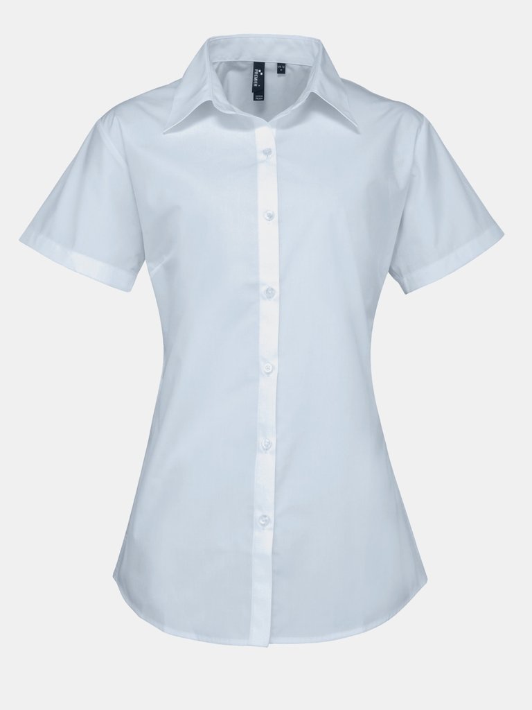 Premier Womens/Ladies Supreme Heavy Poplin Short Sleeve Work Shirt (Light Blue) - Light Blue