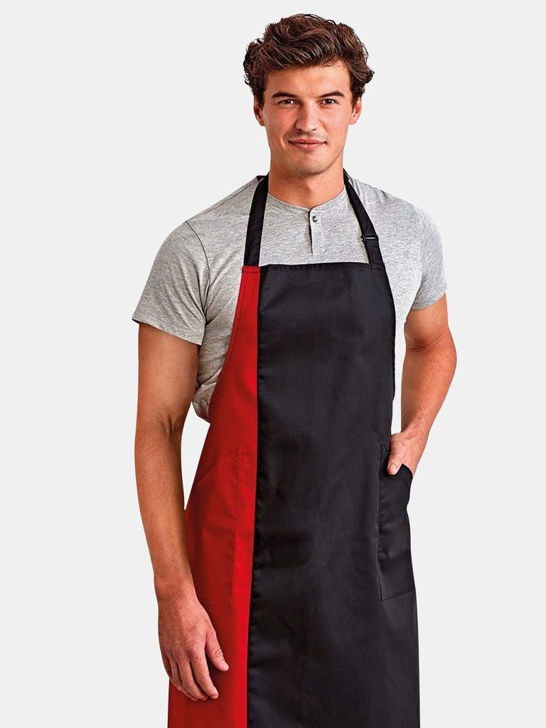 Unisex Contrast Workwear Bib Apron - Black/ Red