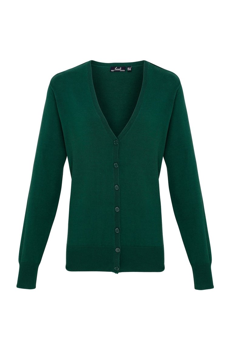 Womens/Ladies Button Through Long Sleeve V-neck Knitted Cardigan - Bottle - Bottle