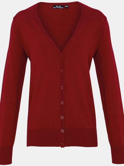 Premier Womens/Ladies Button Through Long Sleeve V-neck Knitted Cardigan - Burgundy product