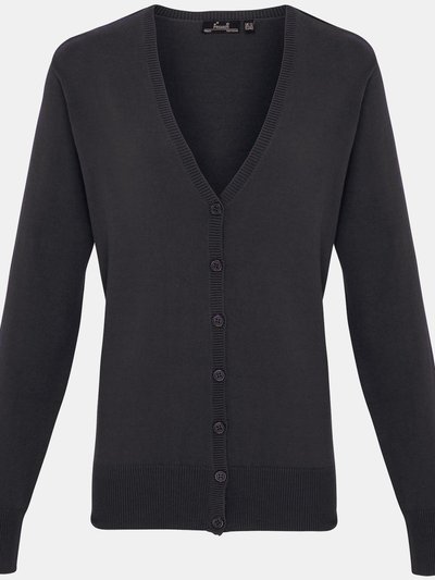 Premier Womens/Ladies Button Through Long Sleeve V-neck Knitted Cardigan - Charcoal product
