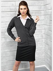 Womens/Ladies Button Through Long Sleeve V-neck Knitted Cardigan - Charcoal