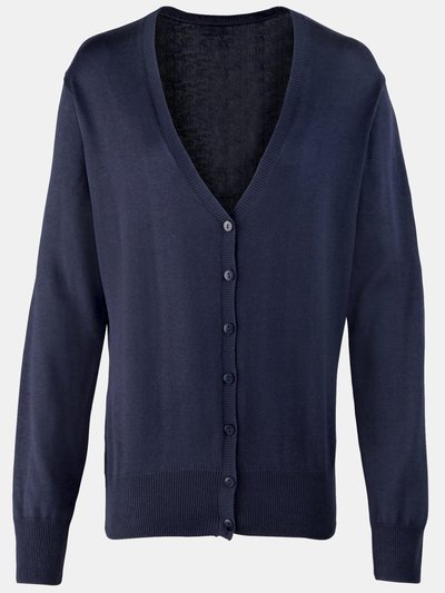 Premier Womens/Ladies Button Through Long Sleeve V-neck Knitted Cardigan - Navy product