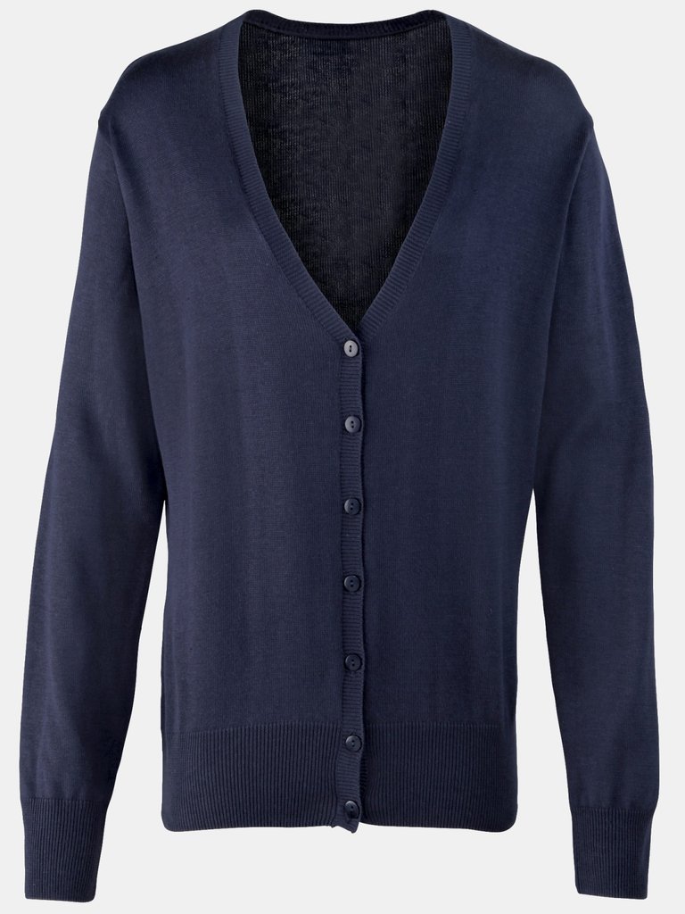 Womens/Ladies Button Through Long Sleeve V-neck Knitted Cardigan - Navy - Navy