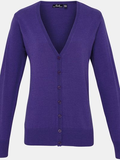 Premier Womens/Ladies Button Through Long Sleeve V-neck Knitted Cardigan - Purple product