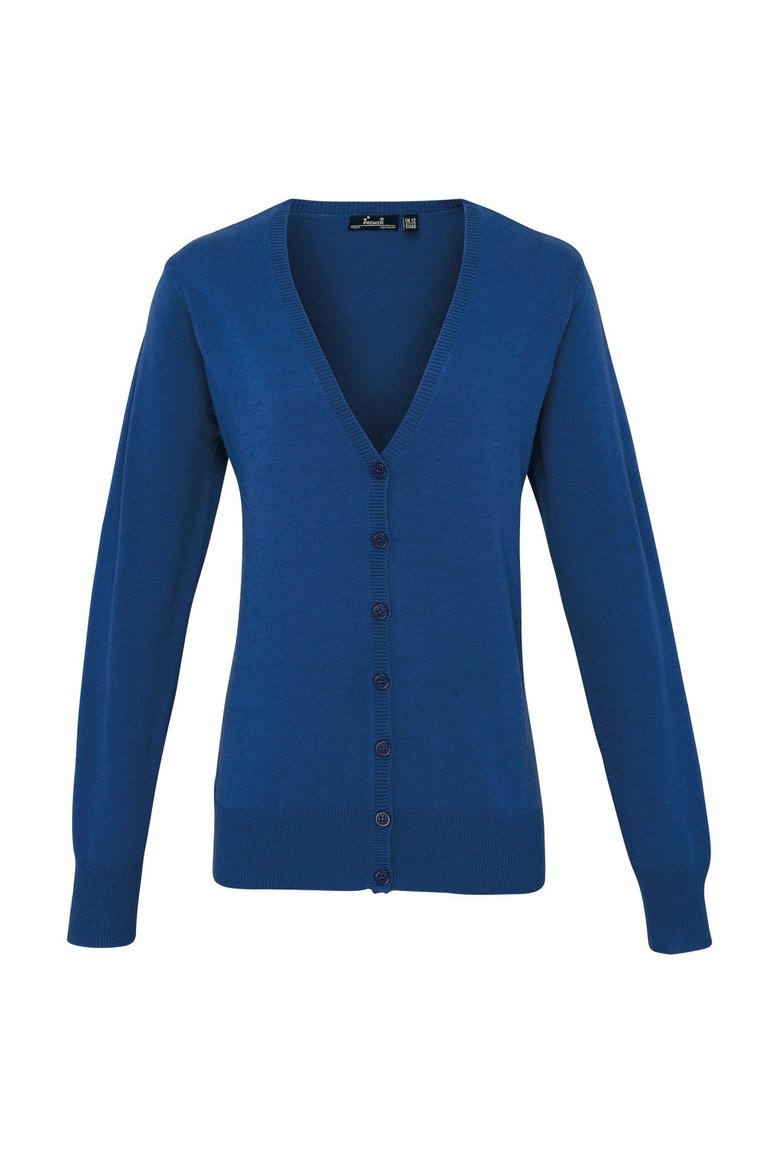 Womens/Ladies Button Through Long Sleeve V-Neck Knitted Cardigan - Royal
