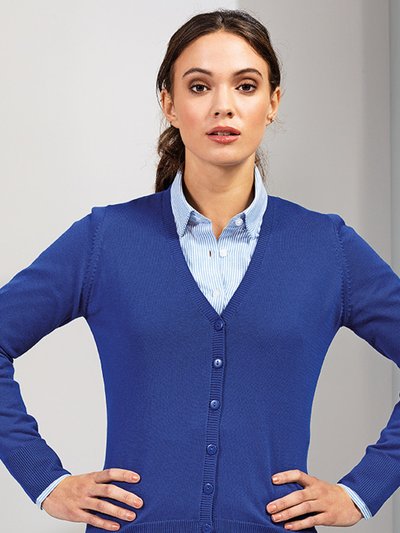 Premier Womens/Ladies Button Through Long Sleeve V-Neck Knitted Cardigan - Royal product