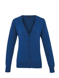 Womens/Ladies Button Through Long Sleeve V-Neck Knitted Cardigan - Royal