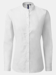 Womens/Ladies Grandad Collar Formal Shirt - White