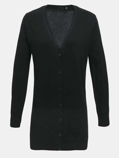Premier Womens/Ladies Longline V Neck Knitted Cardigan - Black product