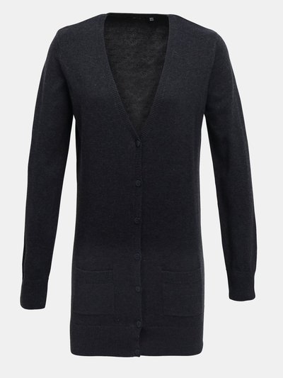 Premier Womens/Ladies Longline V Neck Knitted Cardigan - Charcoal product
