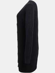 Womens/Ladies Longline V Neck Knitted Cardigan - Charcoal