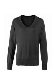 Womens/Ladies V-Neck Knitted Sweater / Top - Charcoal - Charcoal