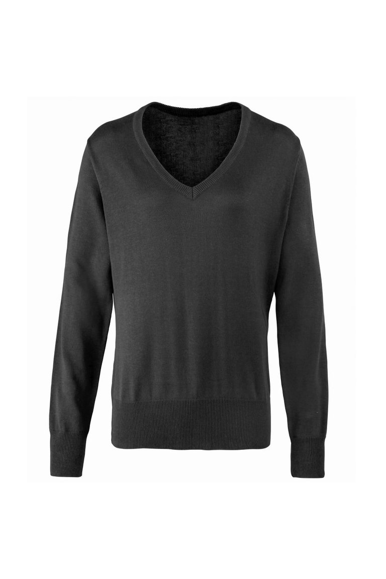 Womens/Ladies V-Neck Knitted Sweater / Top - Charcoal - Charcoal