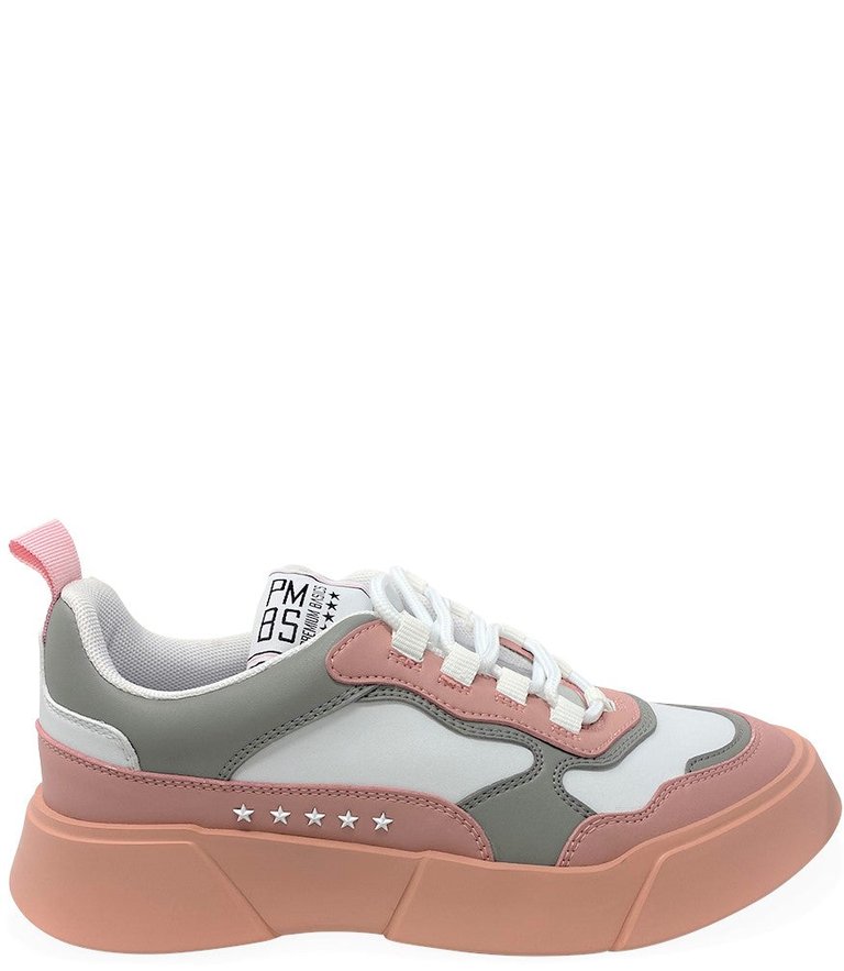 Rose/White Lace Up Sneaker - Rose/White