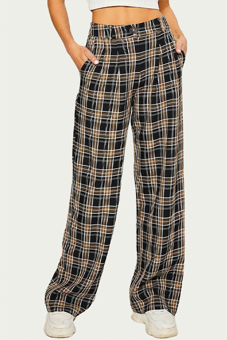 Checked Cotton-Blend Twill Wide-Leg Pant In Black - Black