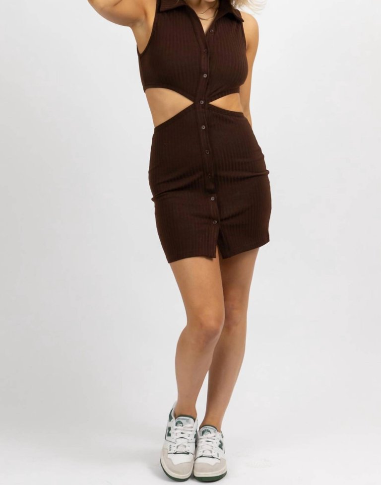 Collared Cutout Mini Dress In Chocolate