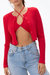 Cropped Ribbed-Knit Cardigan In Red - Red