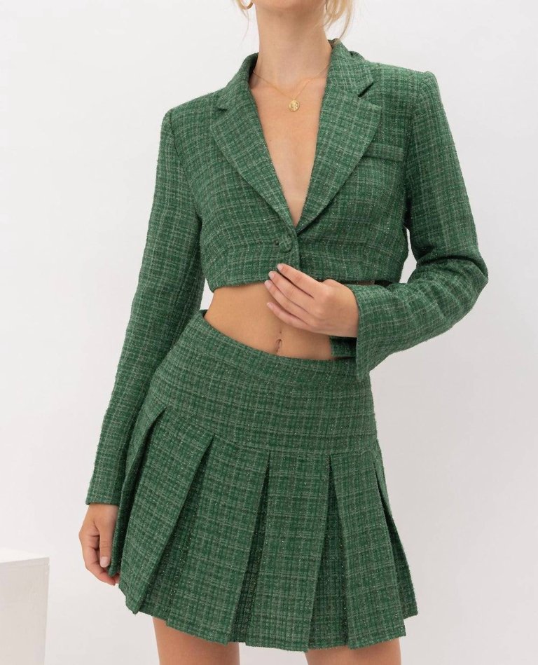 Cropped Tweed Blazer In Green - Green