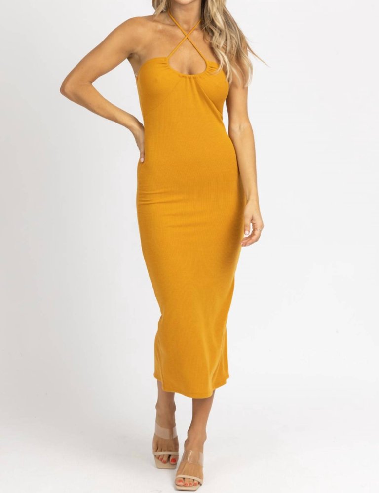 Halter Tie Midi Dress In Mustard