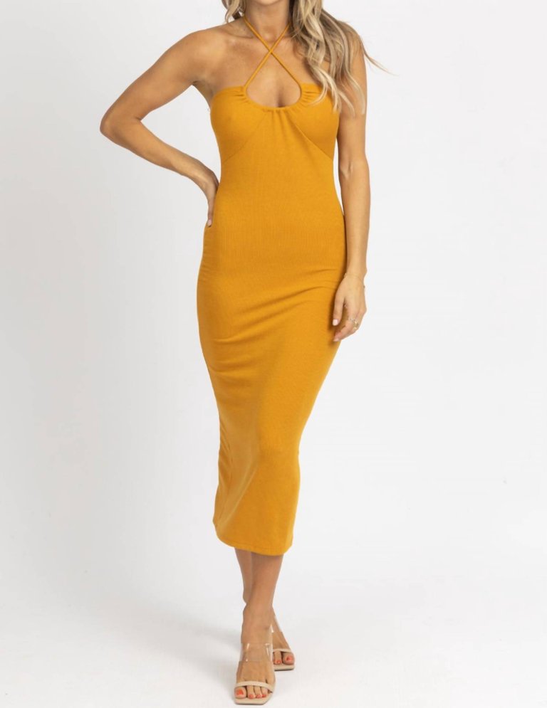 Halter Tie Midi Dress In Mustard - Mustard