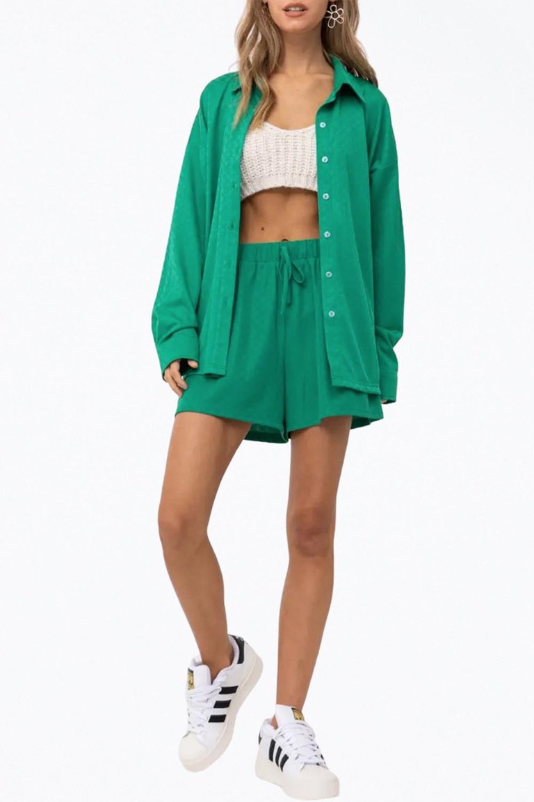 Oversized Checkered Stretch-Jersey Shirt In Green - Green