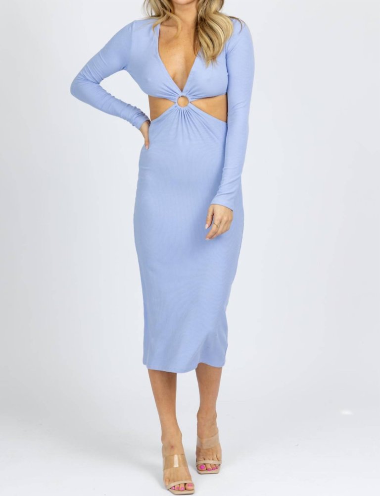 Peri Long Sleeve O-Ring Midi Dress In Blue - Blue