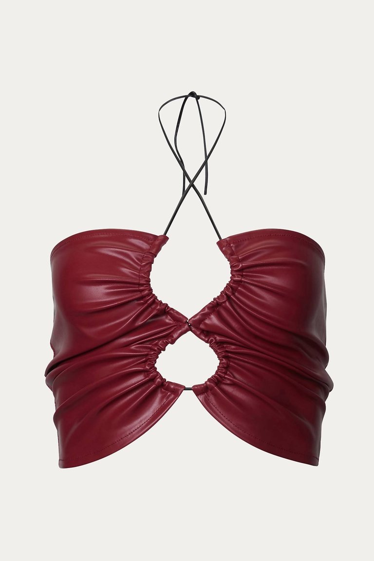 Vegan Leather Cutout Top In Burgundy