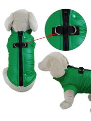 Padded Vest Jacket With Zipper Closure And Leash Ring - Green