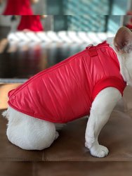Padded Vest Jacket With Zipper Closure And Leash Ring - Red