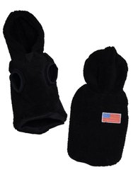 Paris Pawture Faux Sheep Fur Pullover Hoodie - Black