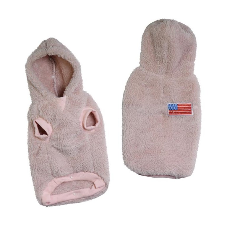 Paris Pawture Faux Sheep Fur Pullover Hoodie - Baby Pink