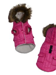 Parka Fleece Lined Dog Jacket With Leash Ring - Pink