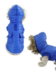 Parka Fleece Lined Dog Jacket With Leash Ring - Blue