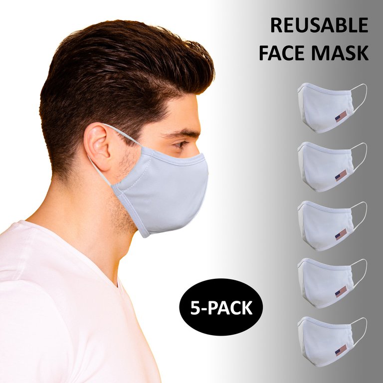 Reusable Plain Face Mask For Adults (5-pack) - Dark Gray with Flag