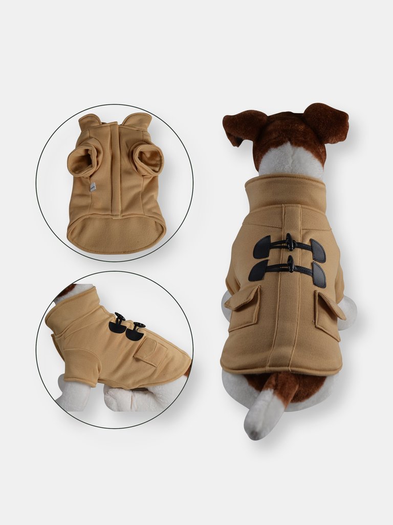 Warm Stylish Duffle Dog Coat - Tan Duffle