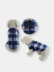 Winter Coat With Thick Fleece Zipper Closure And Leash Ring - Blue-White