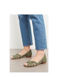 Womens/Ladies Barb Cut Out Leather Wide Sandals - Sage - Sage