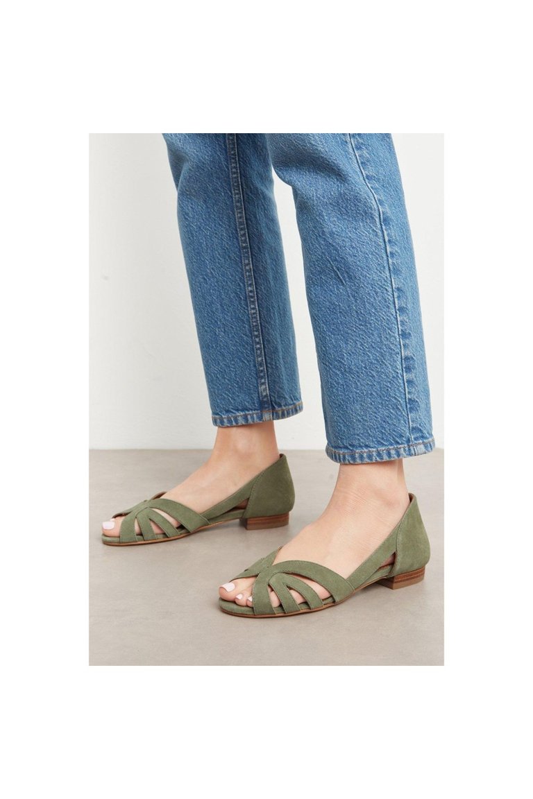 Womens/Ladies Barb Cut Out Leather Wide Sandals - Sage - Sage