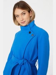 Womens/Ladies Belted Funnel Neck Coat - Cobalt Blue