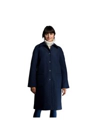Womens/Ladies Diamond Quilted Button Front Coat - Navy - Navy