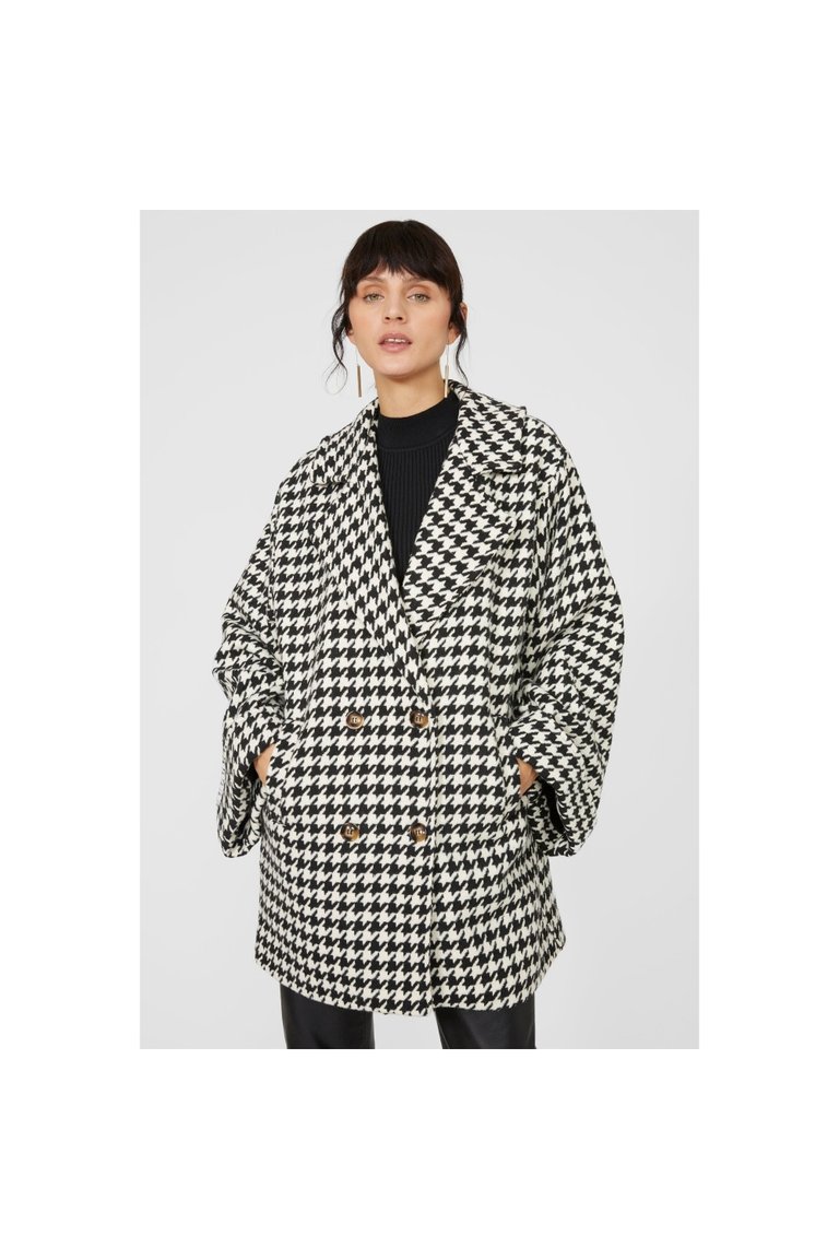 Womens/Ladies Dogtooth Double-Breasted Coat - Black - Black
