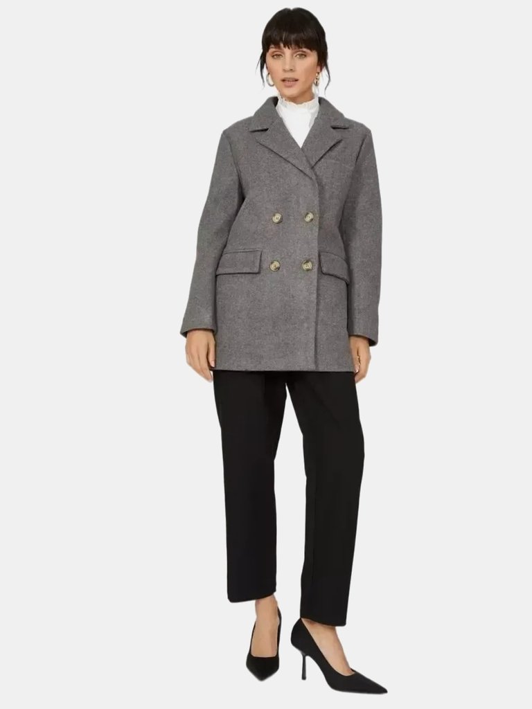 Womens/Ladies Double-Breasted Coat - Gray