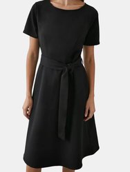 Womens/Ladies Fit And Flare Belted Dress - Black