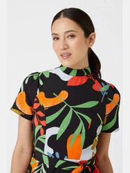 Womens/Ladies Leaf Print Short-Sleeved Midi Dress