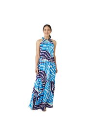 Womens/Ladies Occasion Printed Halter Neck Maxi Dress - Blue