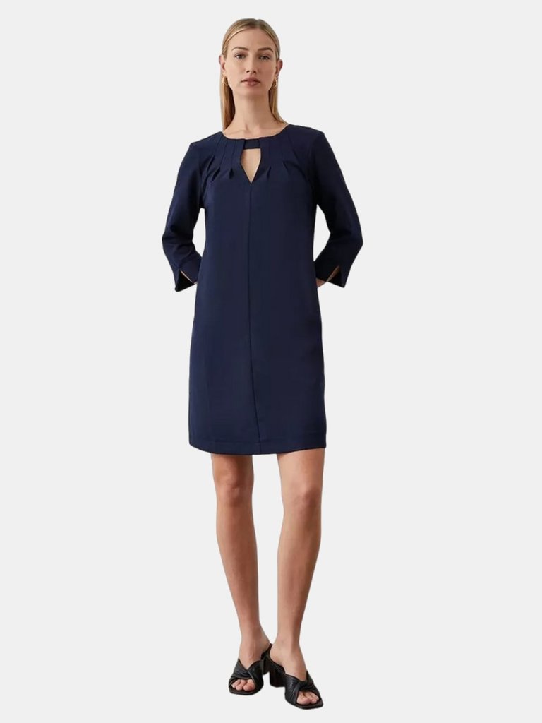 Womens/Ladies Pleated Front Dress - Navy