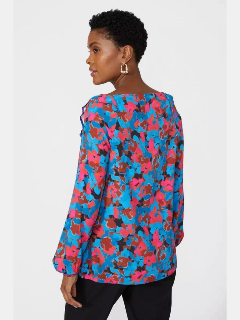 Womens/Ladies Printed Frill Detail Blouse