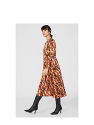 Womens/Ladies Printed Tie Neck Midi Dress - Multicolored