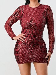 Geo Sequin Mini Dress - Burgundy